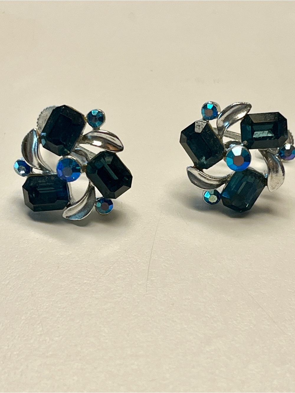 Lisner Signed Blue and AB Blue Crystal Clip-On Earrings